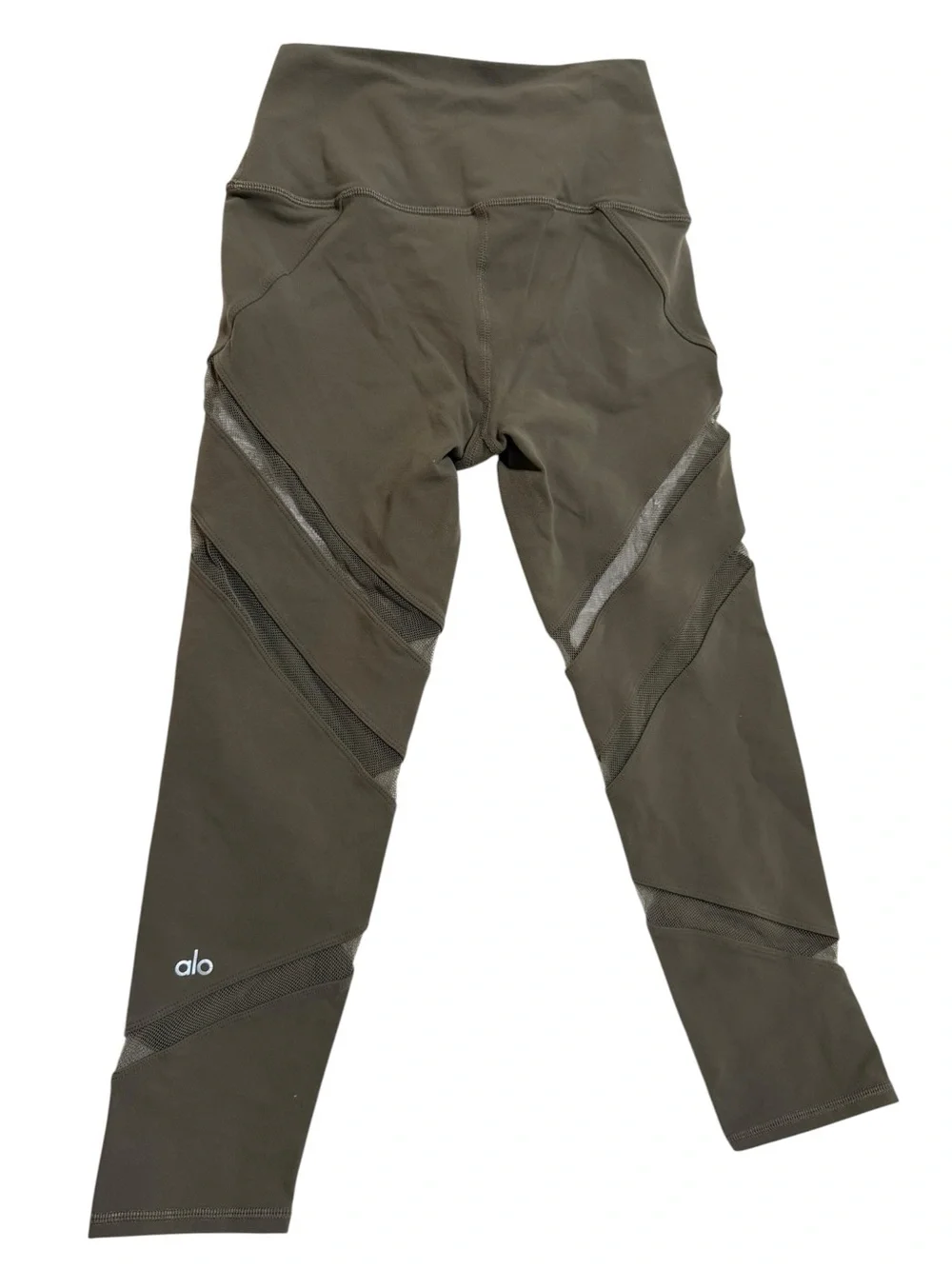 ALO Yoga Olive Green Performance Leggings with Mesh Panels
